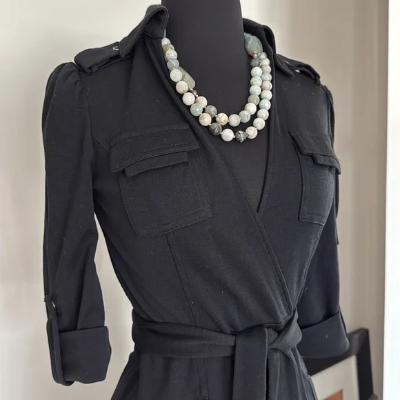 Diane Von Furstenberg Black Sheath Dress with Notched Collar - Picture 4 of 8